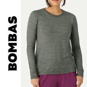 Bombas Women's Merino Wool Blend Crew Neck Long Sleeve T-Shirt, Gray, Size M REG